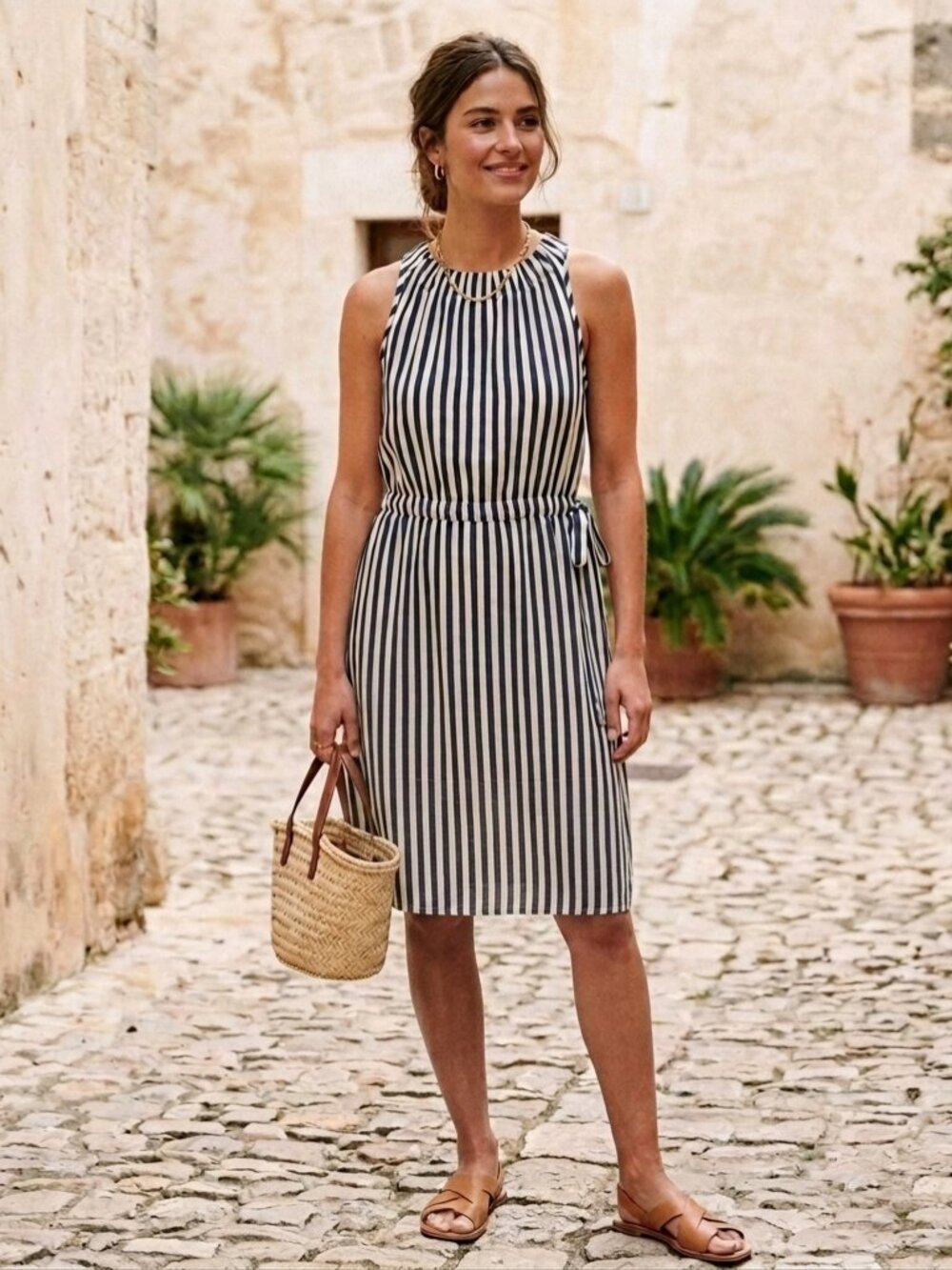 Juicy Couture Blue & White Striped Sleeveless Halter Dress Size Medium